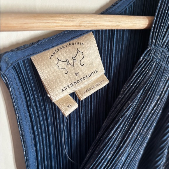 Anthropologie Vanessa Virginia Blue Metallic Wide Leg Jumpsuit XL - Picture 3 of 6